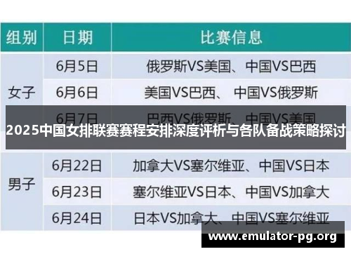 2025中国女排联赛赛程安排深度评析与各队备战策略探讨