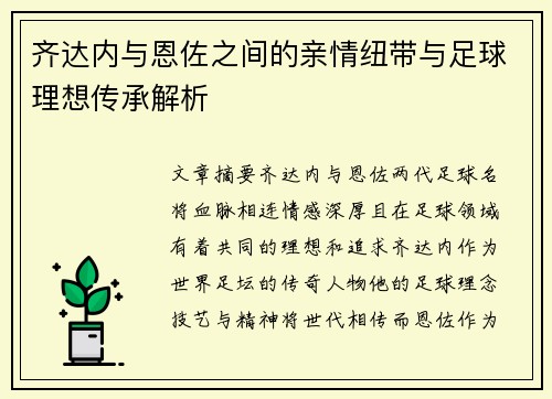 齐达内与恩佐之间的亲情纽带与足球理想传承解析